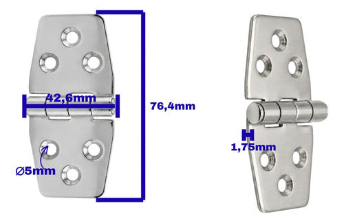 Par Dobradiça Simétrica 6 Furos Inox 76 X 40 Mm Tampa Porta
