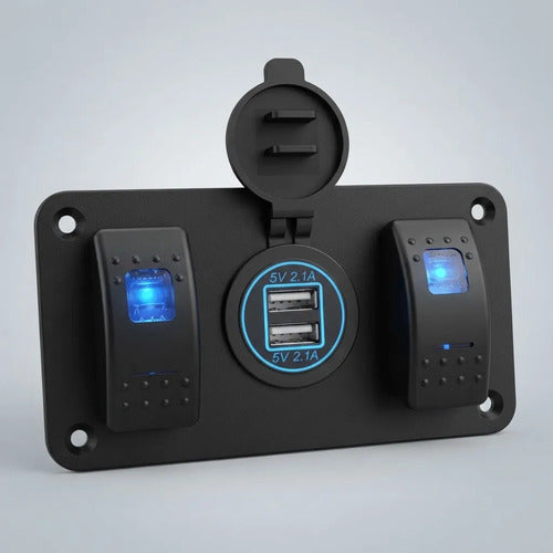Carregador Usb Duplo Central Com Duas Teclas Led Azul