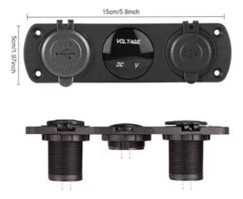 Painel Voltímetro Digital Carregador Usb Duplo 12-24v Barco