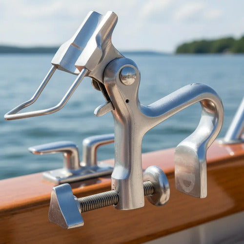Kit 6 Suportes P/ Vara Pesca Mão Santa Móvel P/ Barco Lancha Prateado