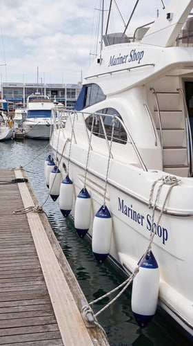 4 Defensa Náutica Inflável F3 22cm X 75cm Barco Lancha Branco E Azul