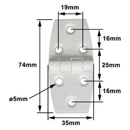 Par Dobradiça Nylon 6 Furos 74x35mm P/ Barco Lancha Iate