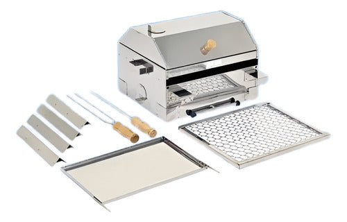 Churrasqueira Inox Barco Lancha C/ Bandeja Espetos 35 X 45