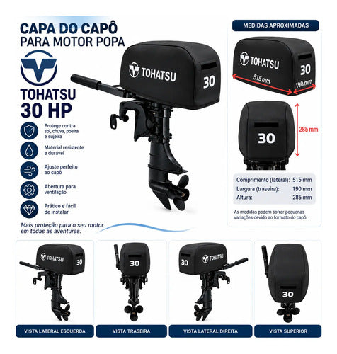 Capa Do Capô Para Motor Popa Tohatsu 30 Hp Preto