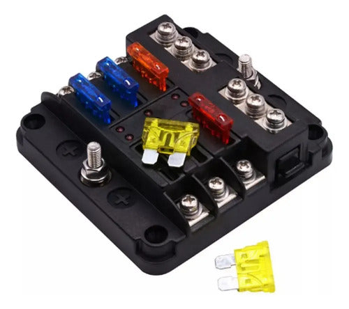 Bloco De Fusiveis Tipo Lamina 6 Vias Com Barra Negativa 12v