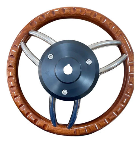 Volante Náutico Para Barco Em Aço Inox E Madeira Mogno 35cm