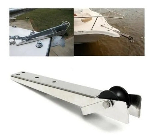 Lançador De Âncora Suporte De Proa Aço Inox E Roldana 39cm
