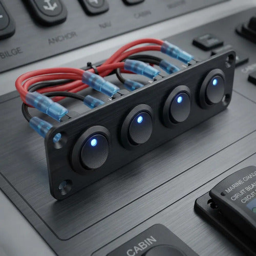 Painel De Interruptor Basculante 4 Interruptor Com Led Azul Led Azul