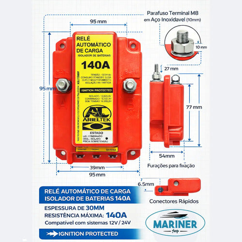 Relé Automatico De Carga Isolador De Baterias 140a 12/24vdc