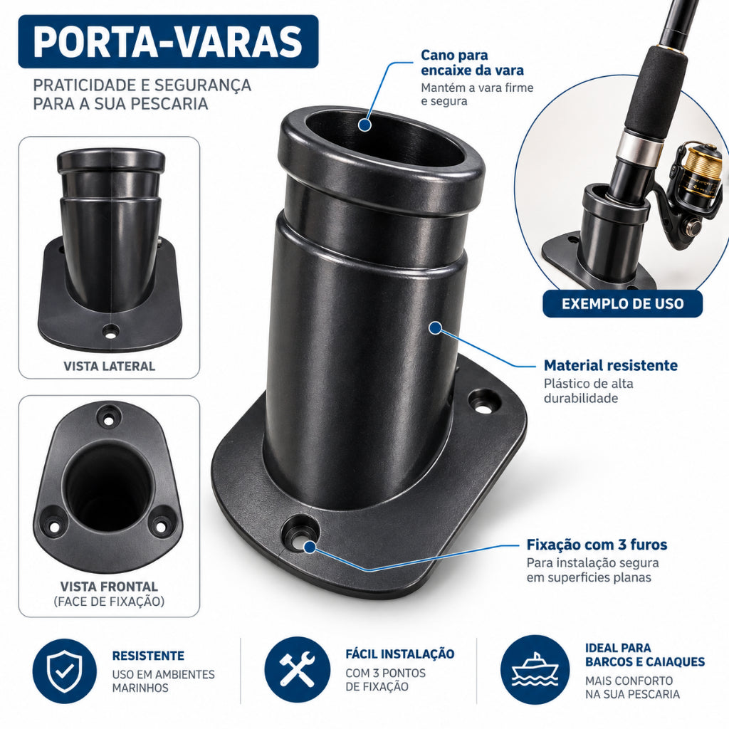 kit 2 Suportes para Vara de Pescar caiaque lancha barco Vibe Yellowfin 100 – Preto