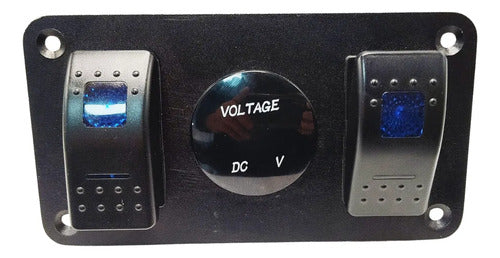 Painel Interruptor Náutico Duplo + Voltímetro Digital 12/24v Preto
