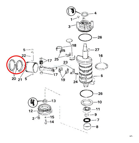 Jogo Anel Motor Johnson/evinrude 25 E 30 Hp 2 Cil Pistão Std