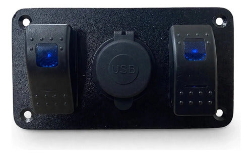 Carregador Usb Duplo Central Com Duas Teclas Led Azul