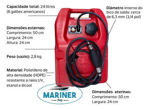 Tanque Combustível Motor Popa (24 L) C/ Medidor E Mangueira