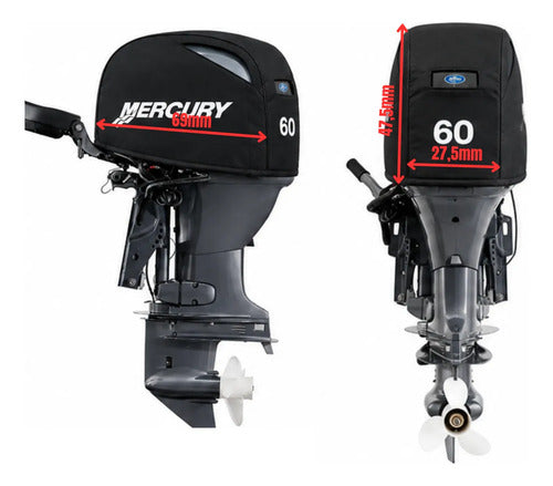 Capa Capô P/ Motor Popa Mercury 60 Hp 4 T Partida Elétrica Preto
