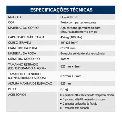 Pedestal Terceira Carretinha Reboque Trailer Barco  454kg Preto