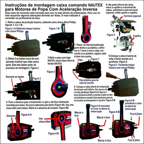 Manete Comando Motor Popa 4 Tempos Yamaha Hidea Mercury Japonês 40 E 50hp 3 Cil