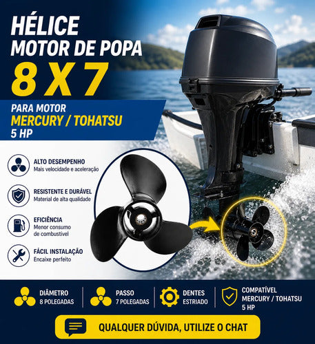 Hélice Motor De Popa Mercury / Tohatsu 5 Hp 8 X 7