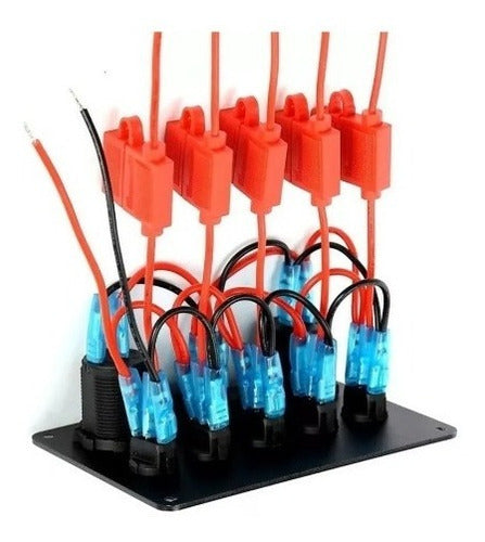 Painel Elétrico 5 Botões 2 Usb Com Voltímetro Lancha Barco