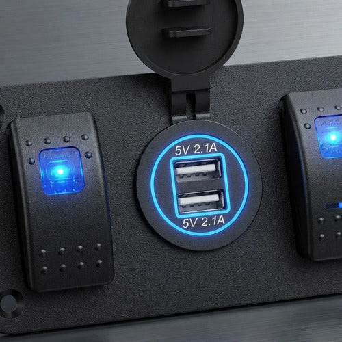 Carregador Usb Duplo Central Com Duas Teclas Led Azul