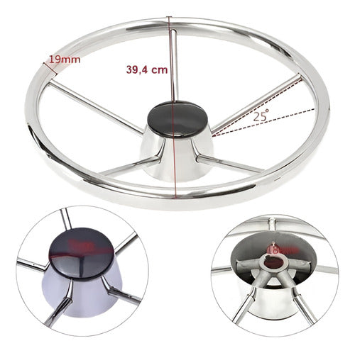 Volante Nautico Cinco Raios Aço Inox 39cm