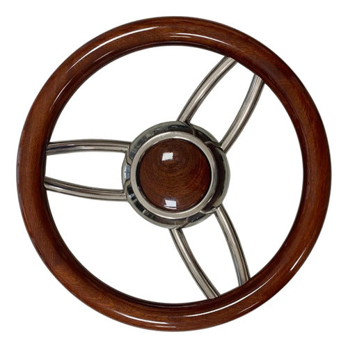 Volante Náutico Para Barco Em Aço Inox E Madeira Mogno 35cm