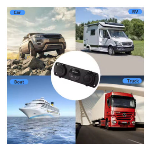 Painel Voltímetro Digital Carregador Usb Duplo 12-24v Barco