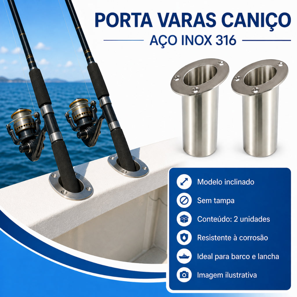 Porta Varas Caniço Em Aço Inox 316 Inclinado Sem Tampa