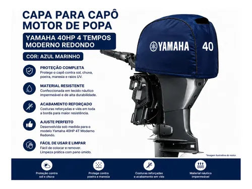 Capa Para Capô Motor Popa Yamaha 40hp 4 T Moderno Redondo Azul-marinho