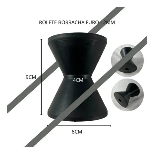 Apoio Rolete Borracha Berço Roldana 90mm Carretinha Barco