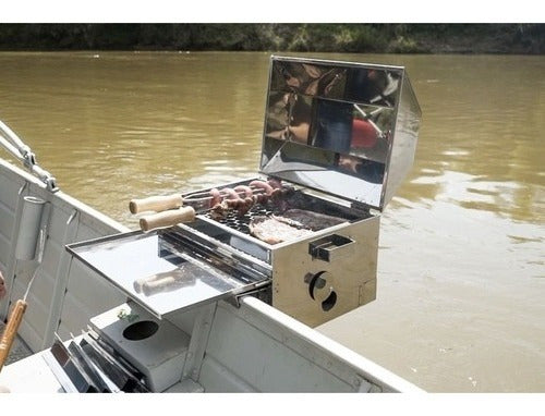Churrasqueira Inox Barco Lancha C/ Bandeja Espetos 35 X 45