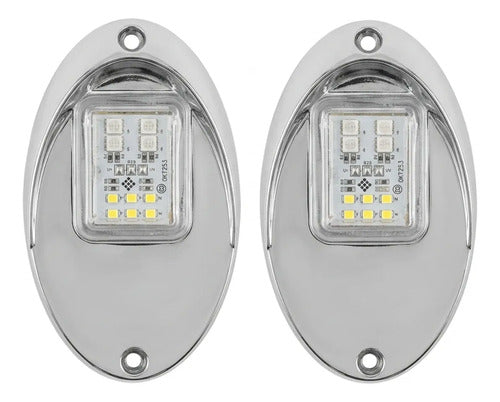Par Luz De Bordo Olho De Tubarão Cromada 12v Led Arieltek Branca
