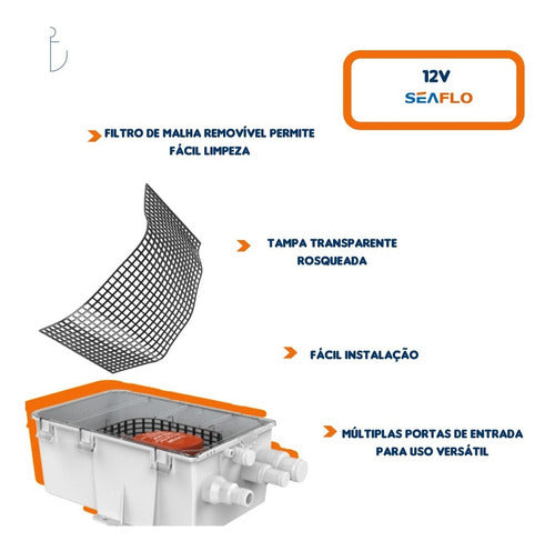 Caixa Coletora C/ Bomba De Porão Automática 750gph 12v Seaflo