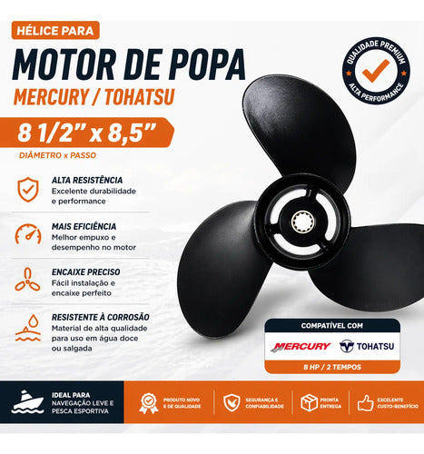 Helice Motor De Popa Mercury / Tohatsu 8 Hp 8 1/2 X 8,5