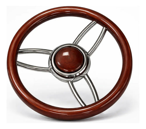 Volante Náutico Para Barco Em Aço Inox E Madeira Mogno 35cm