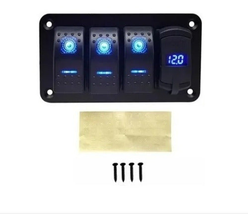 Painel Elétrico 3 Chaves Com 2 Usb E Voltímetro Lancha Barco