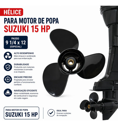 Helice Motor Popa Suzuki 15 Hp 9 1/4 X 12 (especial)