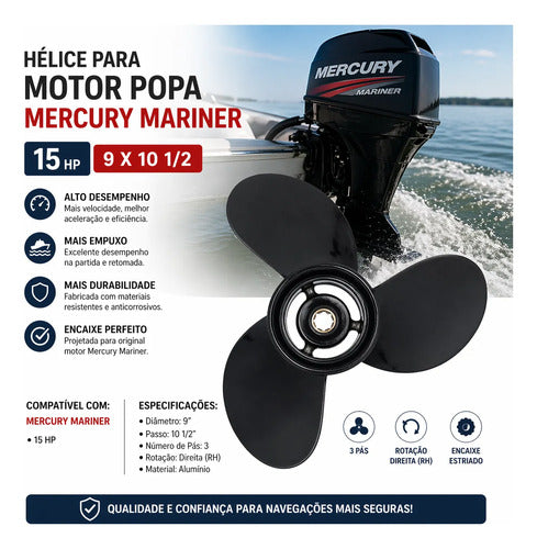 Hélice Para Motor Popa Mercury Mariner 15 Hp 9 X 10 1/2