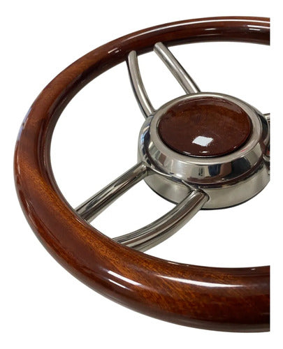 Volante Náutico Para Barco Em Aço Inox E Madeira Mogno 35cm