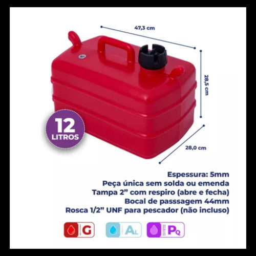 Tanque Combustível 12 L Motor De Popa Johnson Evinrude Vermelho