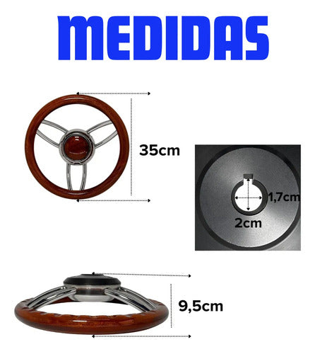 Volante Náutico Para Barco Em Aço Inox E Madeira Mogno 35cm