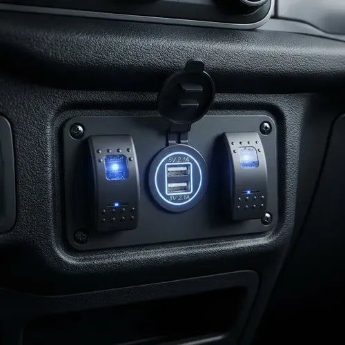 Carregador Usb Duplo Central Com Duas Teclas Led Azul