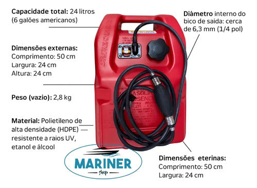 Tanque Combustível Motor Popa Suzuki 24 L Medidor Mangueira