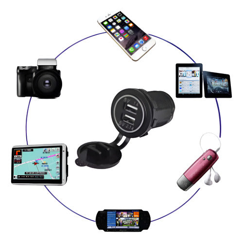 Tomada Carregador Usb Led Duplo a Prova D' Água Barco Lancha