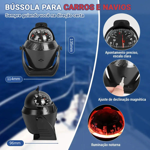 Bussola Marítima Náutica Life K  Lancha Veleiro Cor Preto Preto