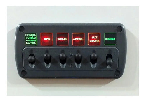 Painel Comando 6 Funções Iluminado Barco Lancha Arieltek
