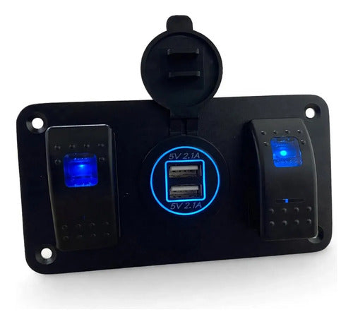 Carregador Usb Duplo Central Com Duas Teclas Led Azul