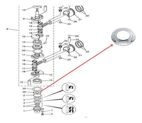 Espaçador Do  Virabrequim Para Motor Popa Yamaha 9.9 / 15 Hp