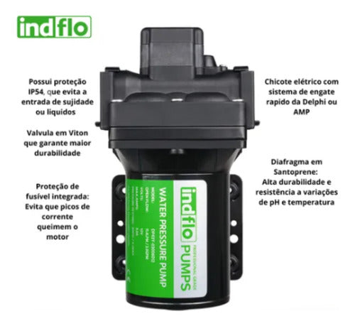 Bomba De Pressurização Diafragma 3,0gpm Indflo  12v 60psi 4.2bar Series 43Y