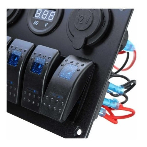 Painel Elétrico 5 Chaves 2 Usb Com Voltímetro Lancha Barco